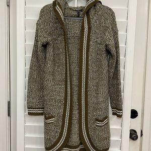 POOF long cardigan with hoodie thick cable knit EUC